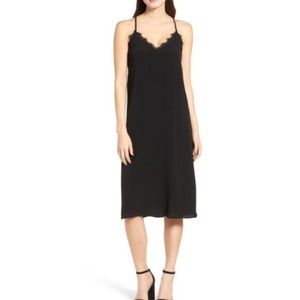 Chelsea28 Black Midi Lace Slip Dress Medium